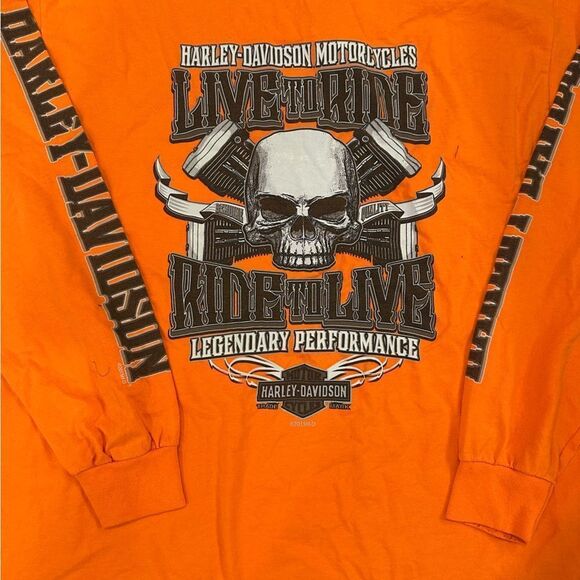 Harley-Davidson Orange Long Sleeve Malyasia Motorcycle Live to Die Casual Shirt - Picture 3 of 6